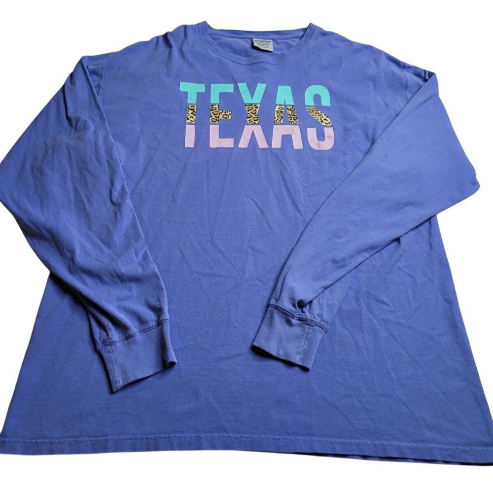 Comfort Wash "TEXAS" Long Sleeve Blue T-Shirt Women's XL 100% Cotton
